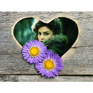 Your Image On The Heart And Two Flowers photo effect