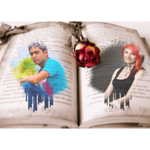 Your_picture_and_your_lover_on_an_old_book_and_a_rose photo effect