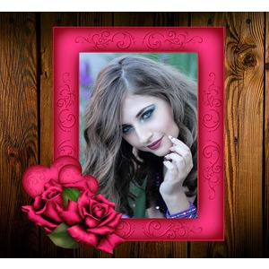 Your_picture_on_a_frame_floral_background_wood photo effect