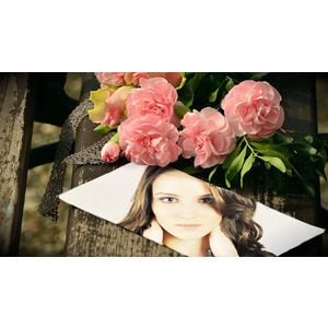 Your Picture On The Table And Flowers photo effect