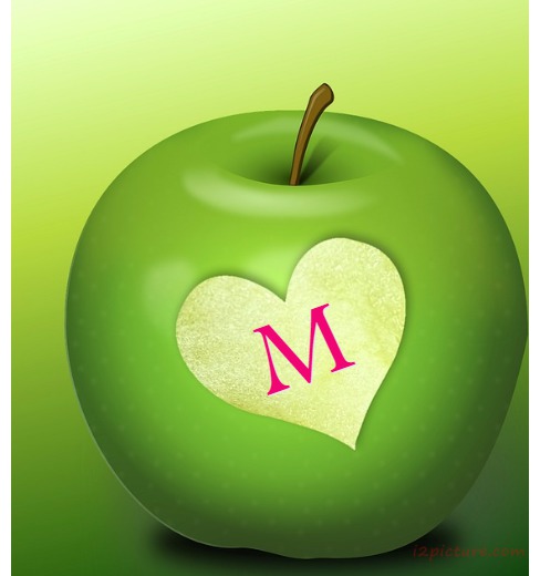 Your Name And Your Lover On Heart And Green Apple Postcard
