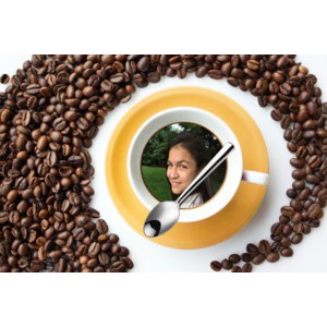 A Cup Of Coffee With Coffee Beans photo effect