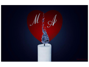 Type the name of your lover on the candle and heart on a blue background