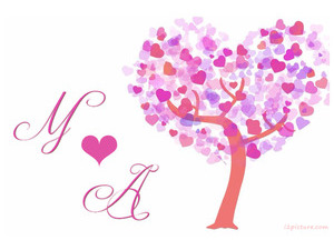 Your lover's name on the hearts of the tree and a white background