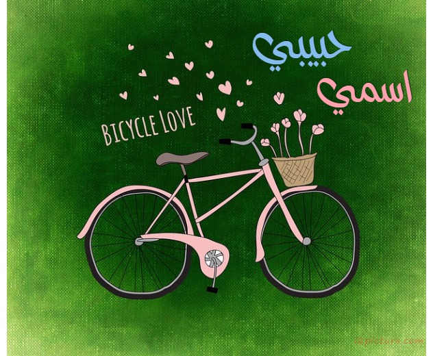 Your Lover's Name On The Bicycle And Green Background Make