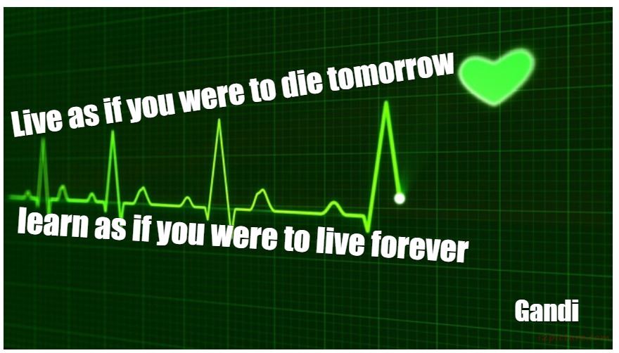  حكم و خواطر - Live As If You Were To Die Tomorrow Learn As If You Were To Live Forever Gandi