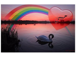 Your lover's name on the heart and a rainbow in the lake