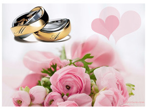 Your lover's name on a bouquet of flowers and wedding rings 2
