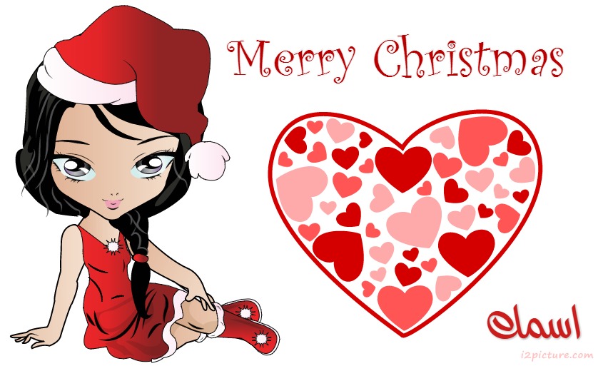 Christmas Girl Red Heart Postcard