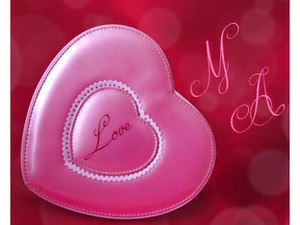 Your lover's name on the heart of pink leather